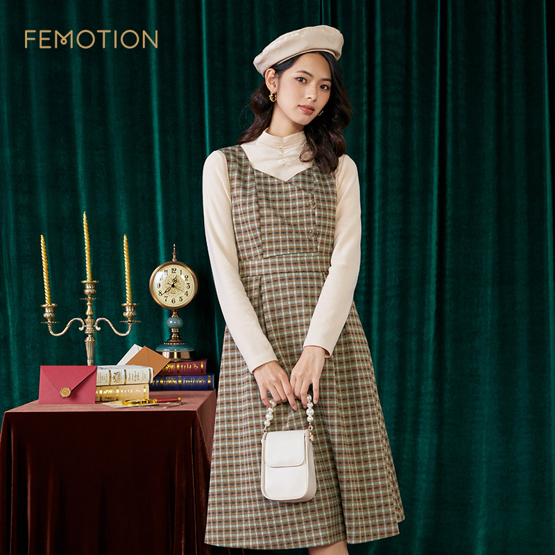 芬岸女装a字针织两件套连衣裙