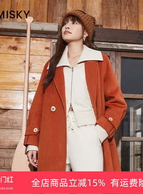 优美世界旗下芬岸女装冬100%绵羊毛大衣中长宽松毛呢外套XK4E2203