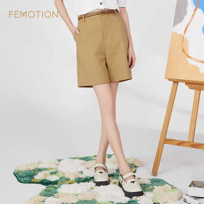 芬岸女装高腰直筒休闲短裤