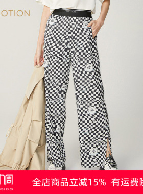 清仓 旗下芬岸女装时尚字母提花格子印花阔腿裤XI3F2013