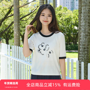 umisky优美世界女装羊绒羊毛衫圆领套头字母印花上衣VK3W1272