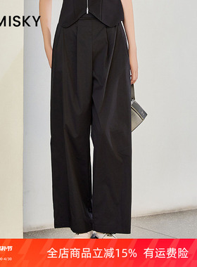 umisky优美世界专柜同款春季松紧腰宽松垂感休闲阔腿长裤SM1F4004