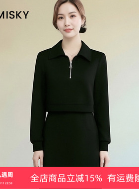 优美世界旗下女装冬季优雅黑色连衣裙LM4D2029