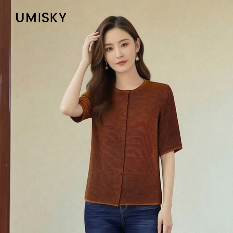 umisky优美世界专柜同款短袖针织衫上衣SK3W3774图片