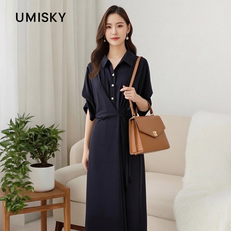 umisky优美世界女装春秋款通勤衬衫式连衣裙SK3D1774图片