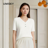 针织衫 优美世界旗下女装 V领简约短款 上衣LM2W2011