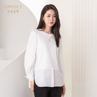 umisky优美世界专柜同款 简约百搭圆领套头上衣T恤SK3J2004 秋季