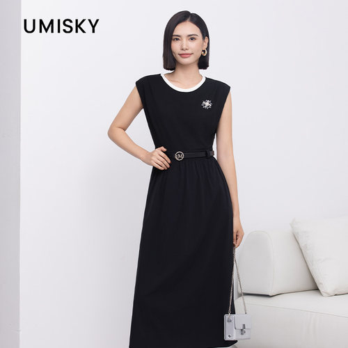 umisky优美世界专柜同款优雅淑女显瘦无袖连衣裙SM2D1010