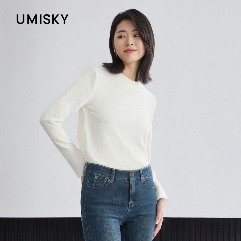 umisky优美世界冬季喇叭袖优雅半高领套头长袖上衣SK4J2701图片