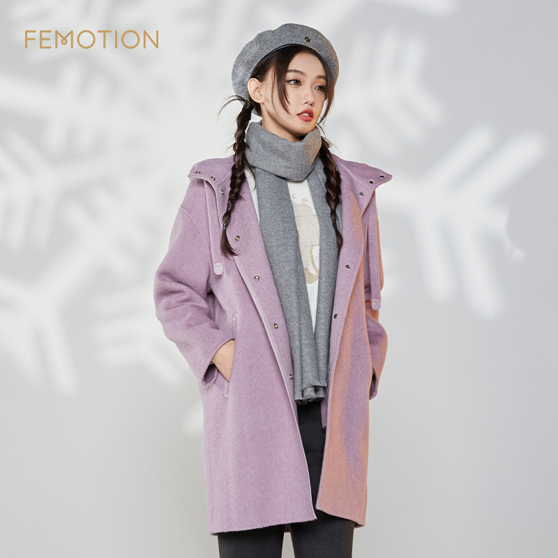 芬岸女装中长宽松毛呢外套