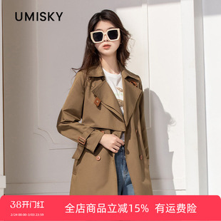 优美世界旗下芬岸女装冬季英伦风简约双排扣风衣外套XK3R1001
