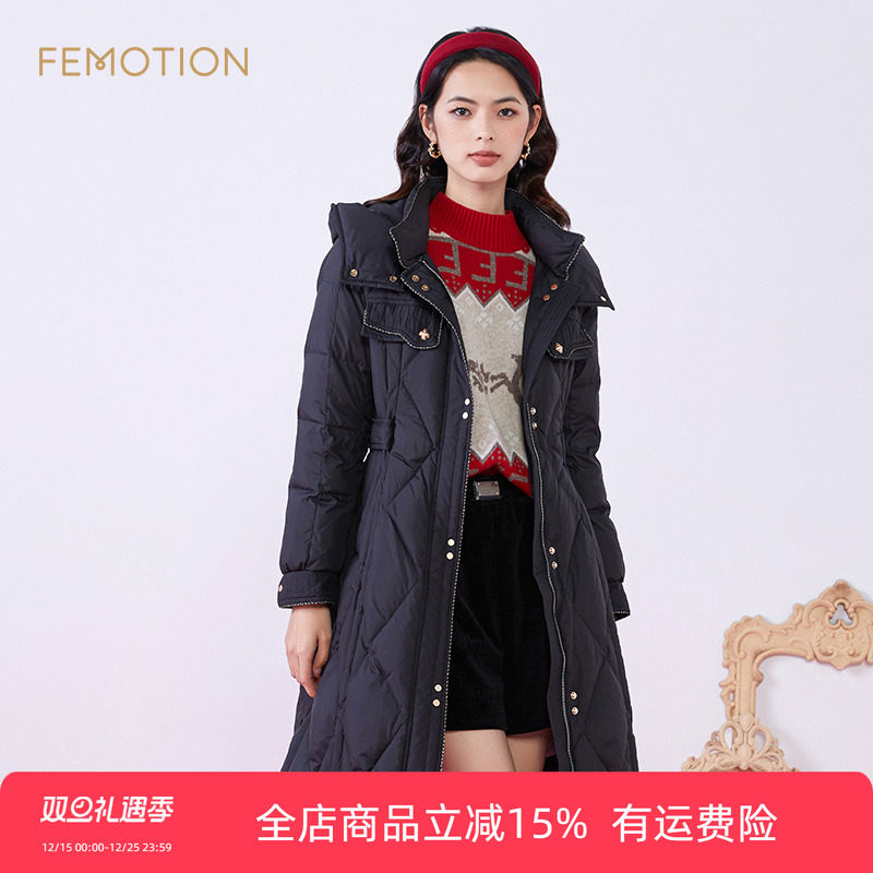 芬岸女装中长鸭绒羽绒服