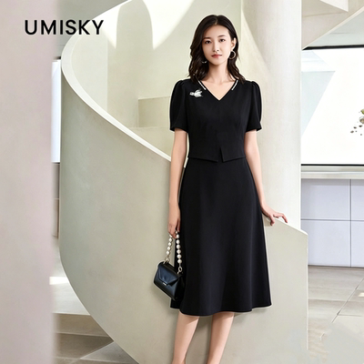 umisky优美世界（金标）专柜同款夏季通勤优雅a字连衣裙SM2D1513