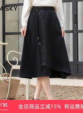 优美世界旗下芬岸女装新中式高腰印花a字半身裙XK3H3705