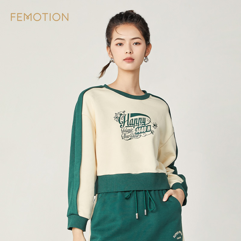 芬岸女装长袖圆领短款上衣