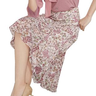 清仓 umisky优美世界女装优雅浪漫时尚印花不对称半裙SI3H2021