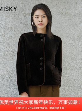 umisky优美世界冬季毛绒短外套圆领显温柔毛呢大衣NK4E1977