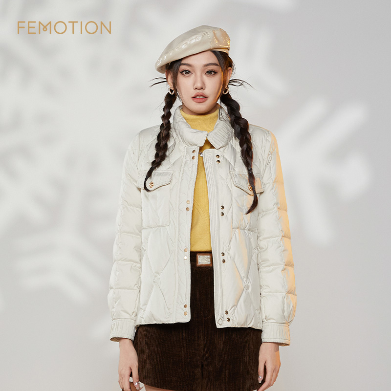 芬岸女装小香风鸭绒羽绒服