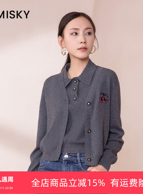 umisky优美世界专柜同款冬季两件套针织开衫短款毛衫外套SK3S1201