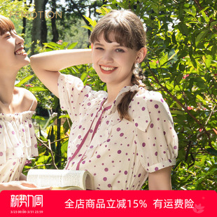 时尚 夏季 优雅波点印花宽松套头上衣XK2G4701 商场同款 旗下芬岸女装