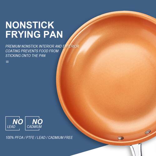 copper pan 铜色不粘锅多尺寸圆锅铝合金压制l平底锅复底