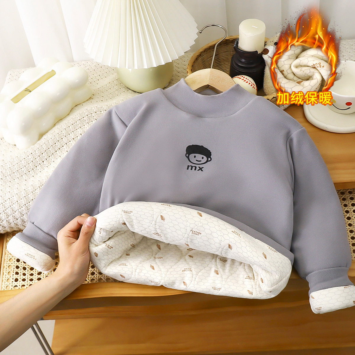 秋冬新款加绒加厚儿童卫衣男女童卡通单上衣中小童夹棉打底衫