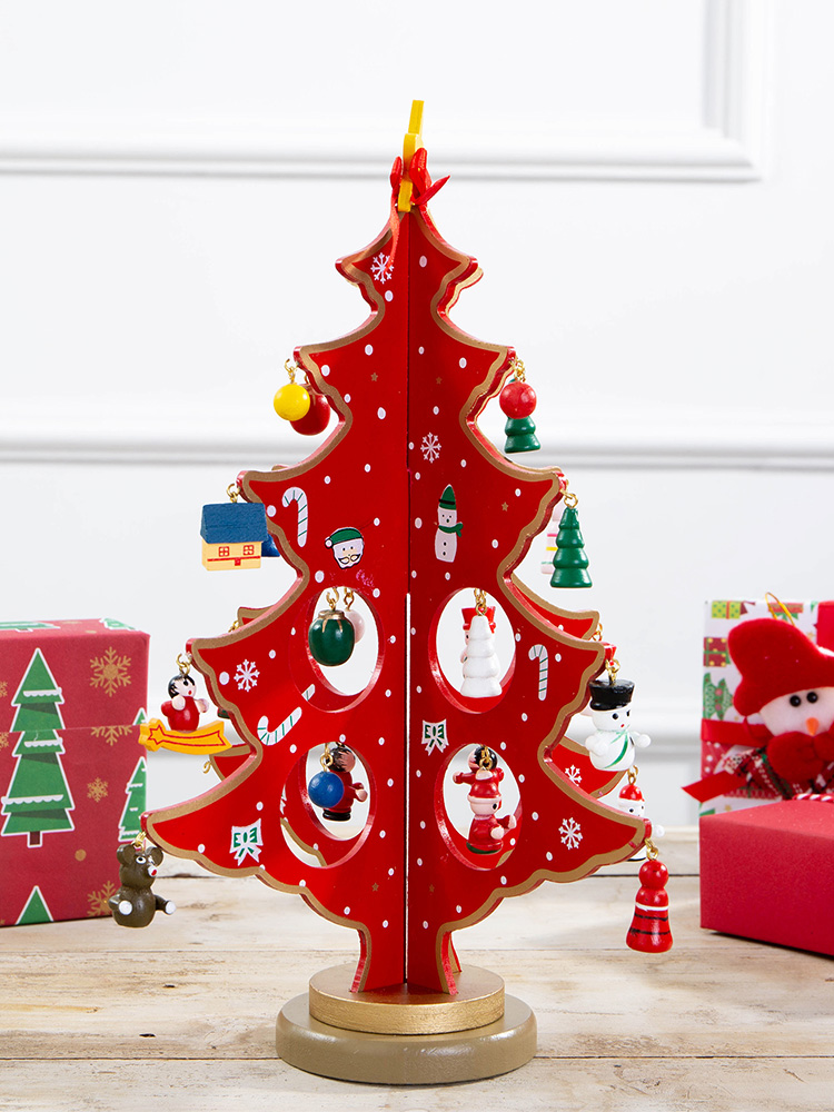 唯尊圣诞节圣诞装饰品桌面圣诞树摆设迷你圣诞树木质摆设橱窗摆件