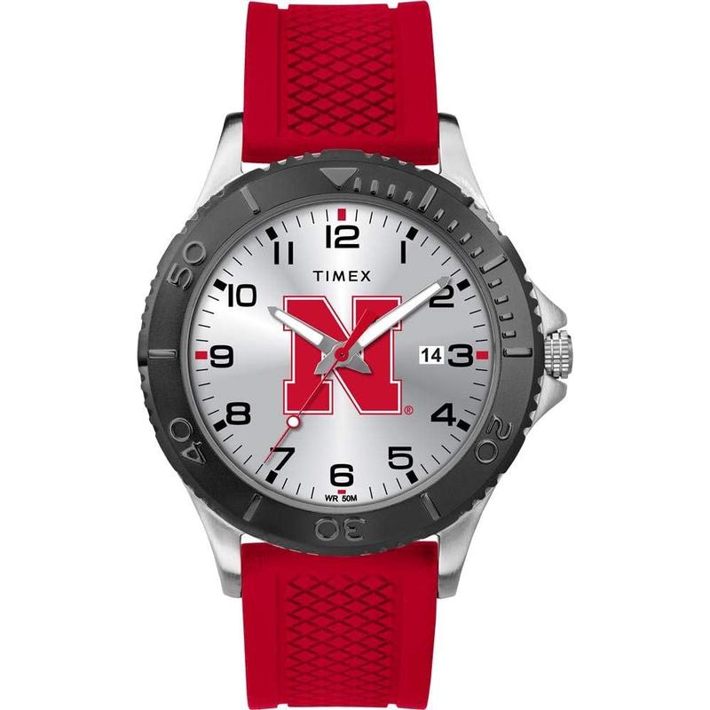 Timex/天美时男士腕表mm红硅胶表带银色表盘抗刮耐磨