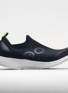 代购Oofos女士徒步鞋缓震减压柔韧易穿脱黑色白色轻质透气网面