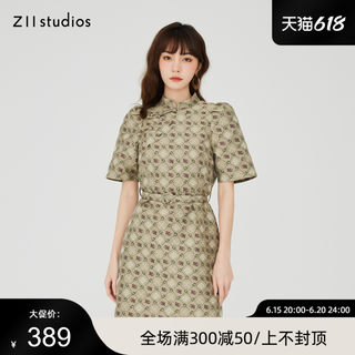 Z11女装 春季新款复古印花收腰旗袍连衣裙Z22CH236