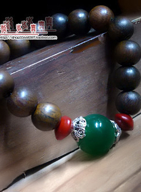 狐步舞[幽静]天然绿檀木玛瑙血菩提藏银手串手链原创手工饰品民族