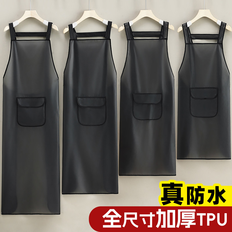 围裙厨房家用半透明TPU杀鱼防水防油耐脏背带罩衣洋气上班图片