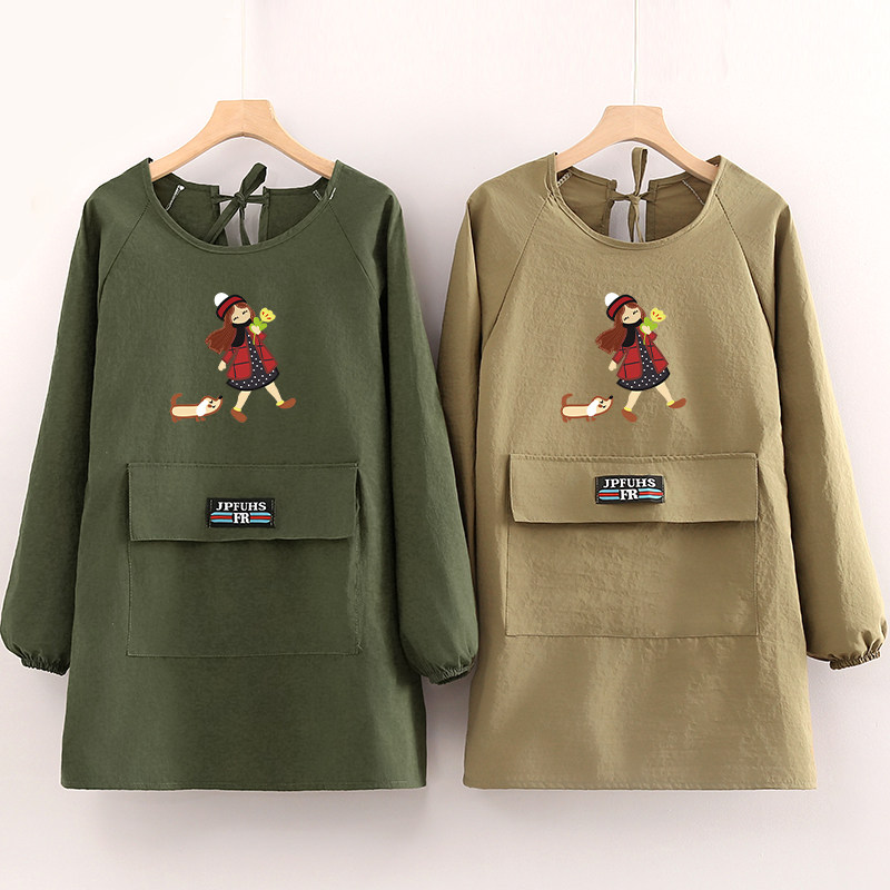 长袖拉链大口袋防泼水围裙时尚韩版餐饮高颜值工作服男女同款罩衣