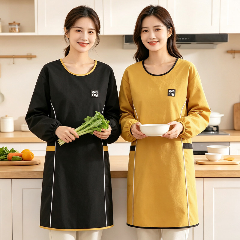 女士长袖工作服罩衣防水可定制logo印字时尚洋气高档围裙厨房家用