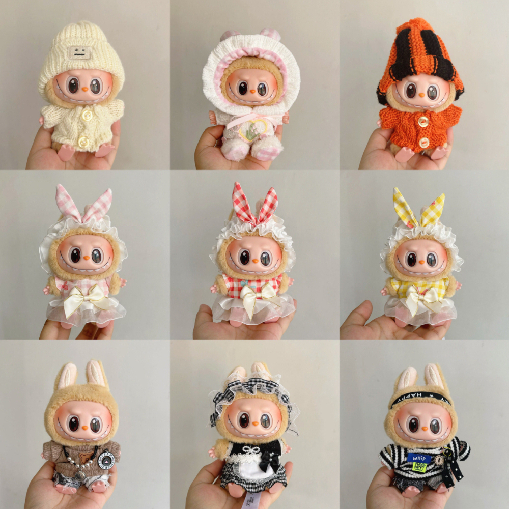 搪胶拉布布二代坐坐派对系列labubu clothes挂件着替连衣裙背带裤