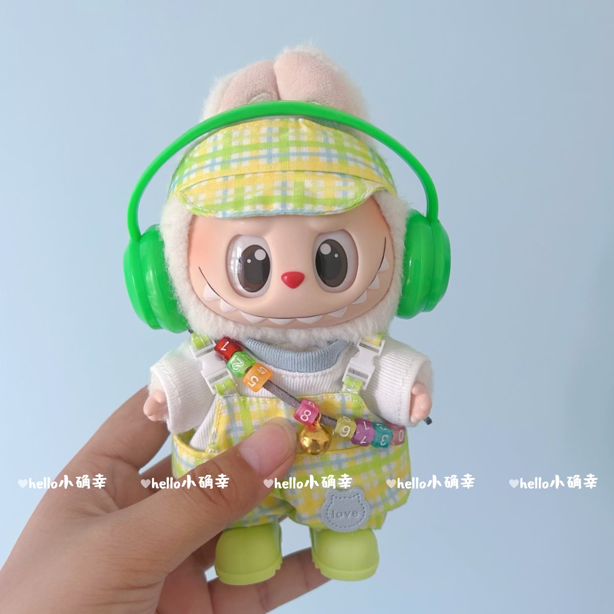 搪胶拉布布一代三代站姿马卡龙挂件娃衣labubu可乐系列背带裤套装