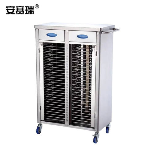 安赛瑞不锈钢病例夹车不锈钢病历车病历夹车病历推车双排40本长76
