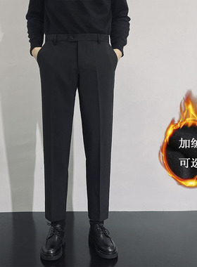 dk米色弹性伸缩腰西裤男高中生2024新款秋裤子男小众设计感九分裤