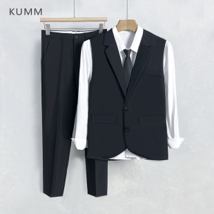 黑马甲白衬衫黑西裤套装男三件套订婚结婚宴会礼服制服服务员工装