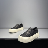 百搭潮流黑色增高男鞋 一脚蹬轻质舒适休闲鞋 2026春季 真皮编织板鞋