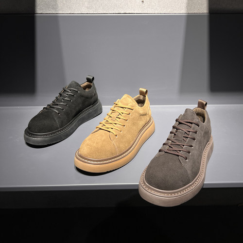 低帮真皮系带马丁靴厚底圆头增高素面潮流百搭2025春季新款男鞋子