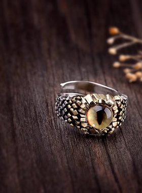 蟒蛇恶魔之眼戒指眼睛蛇戒指开口可调节个性潮男指环朋克