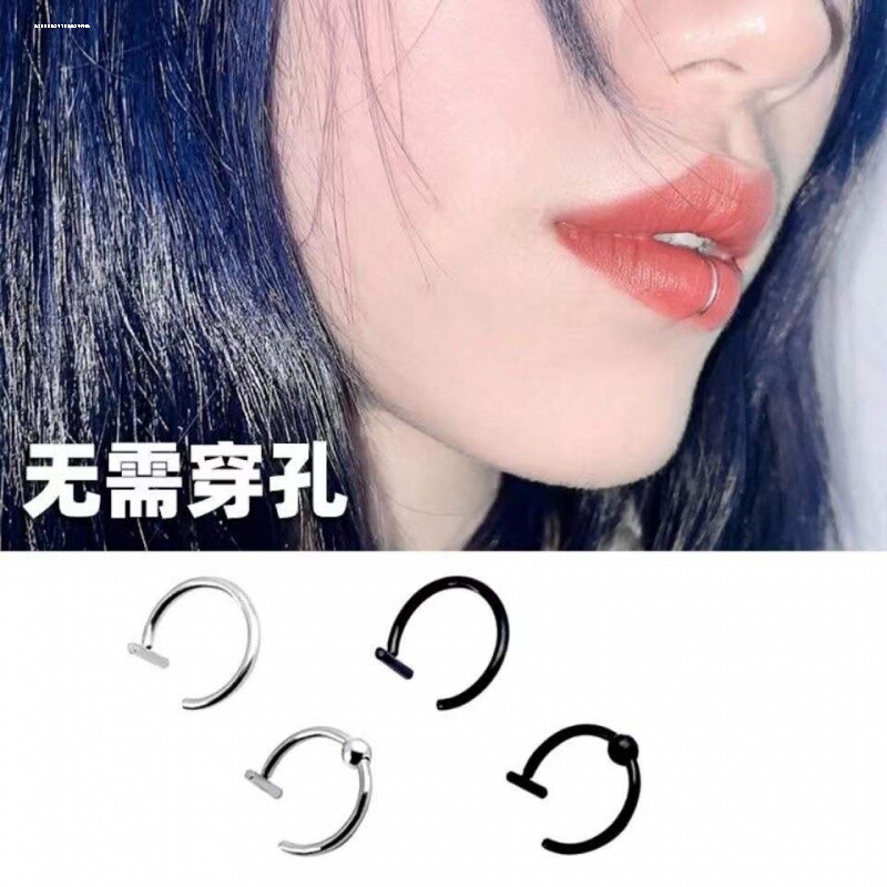朋克假鼻环唇钉日系原宿风个性蹦迪唇环夹双用无耳洞耳环耳夹耳扣