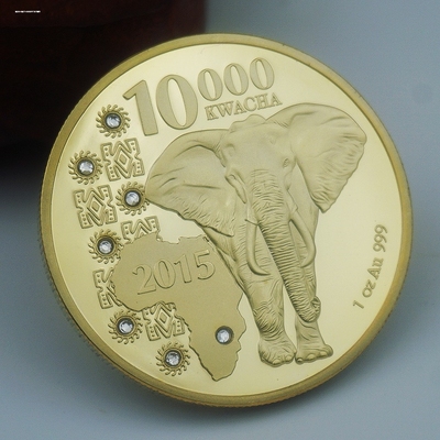 非洲赞比亚精美镶钻仿纪念币珍稀野生动物外币硬币