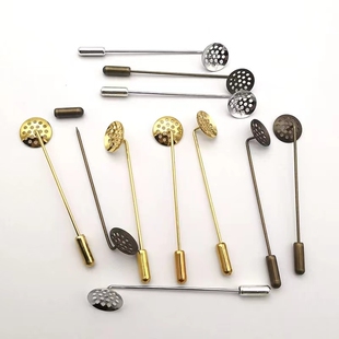 铜网面花托胸花一字插针布艺胸针领针古风发簪子1手工DIY饰品配件