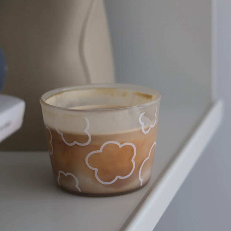 述物磨砂玻璃水杯牛奶杯果汁杯咖啡杯拉花杯早餐杯简约可爱小花杯