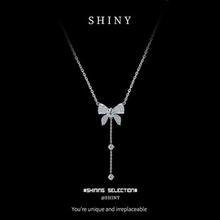 大福纯银项链流苏蝴蝶结项链配饰高级感气质ins风毛衣链新款配饰