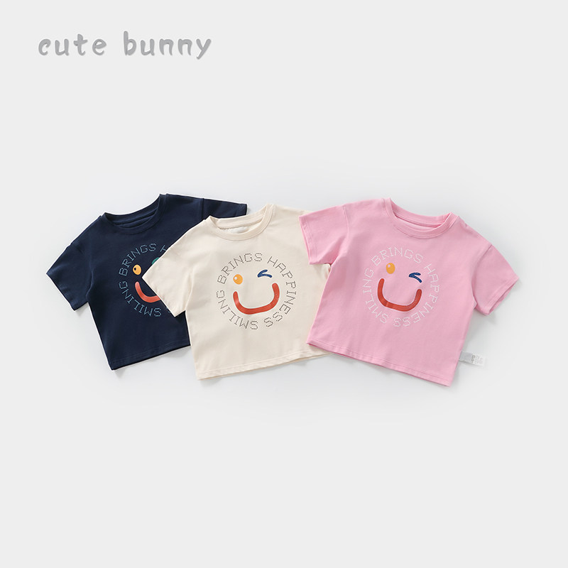 2024夏装新款婴儿爆款笑脸短袖t恤男童时髦上衣女宝宝洋气打底衫,童装/婴儿装/亲子装,T恤,淘宝优惠券,粉丝福利购,淘宝优惠卷