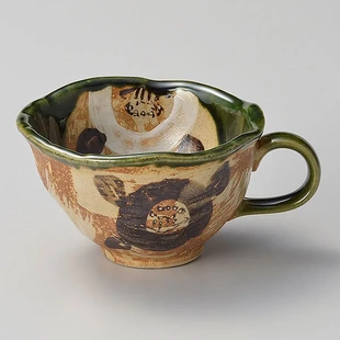 日本制美浓烧山茶花咖啡杯马克杯240ml日式餐具手工制作全款预定