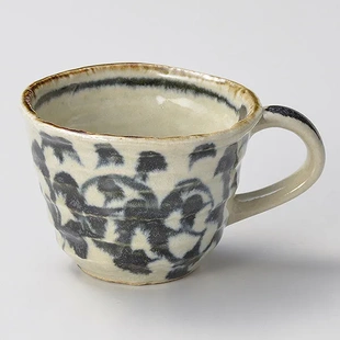 日本制美浓烧唐草咖啡杯马克杯240ml日式餐具手工制作全款预定
